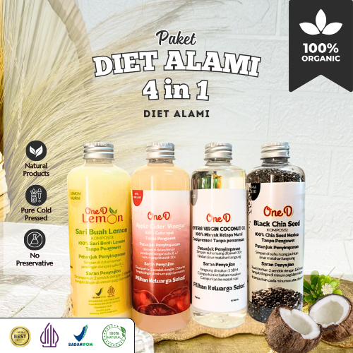 

OneD PAKET 4in1 Sari Lemon Cuka Apel VCO Dan Chiaseeds Murni Alami 100% Untuk Diet Alami