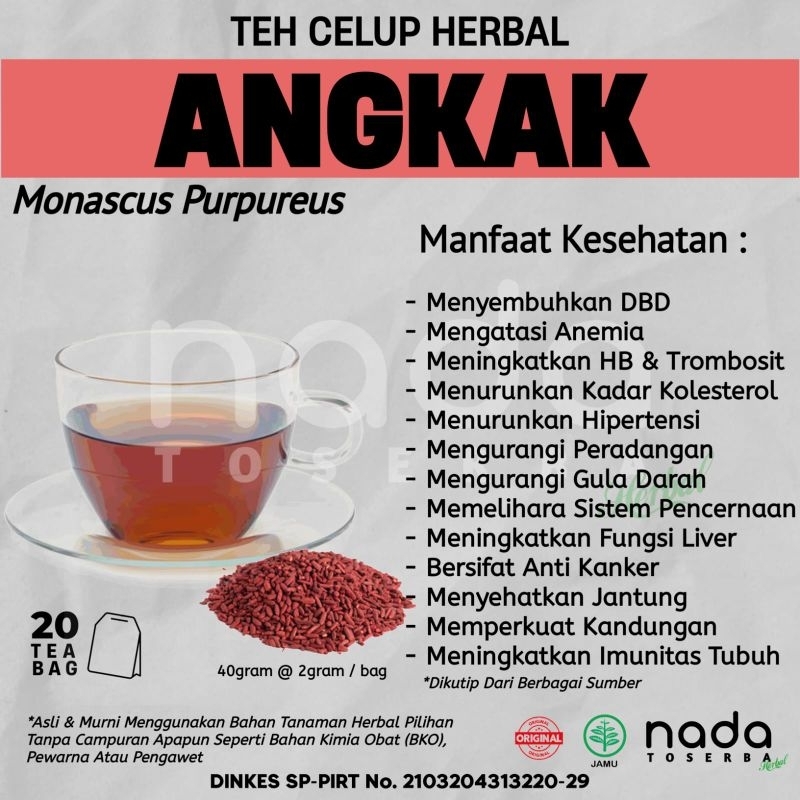 

Teh Celup Herbal ANGKAK Isi 20 Tea Bag | DBD, Anemia, HB & Trombosit | Imperata Cylindrica