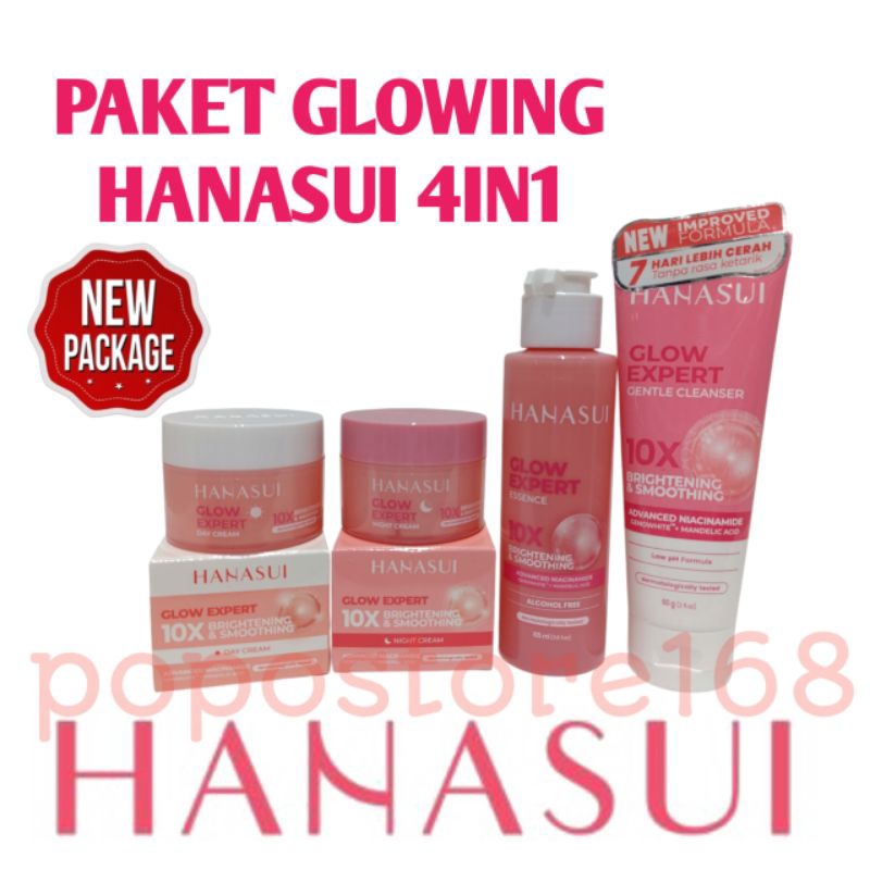 PAKET HANASUI FLAWLESS GLOW 10 SET/ PAKET SKIN CARE HANASUI WARNA PINK KULIT NORMAL 1 SET