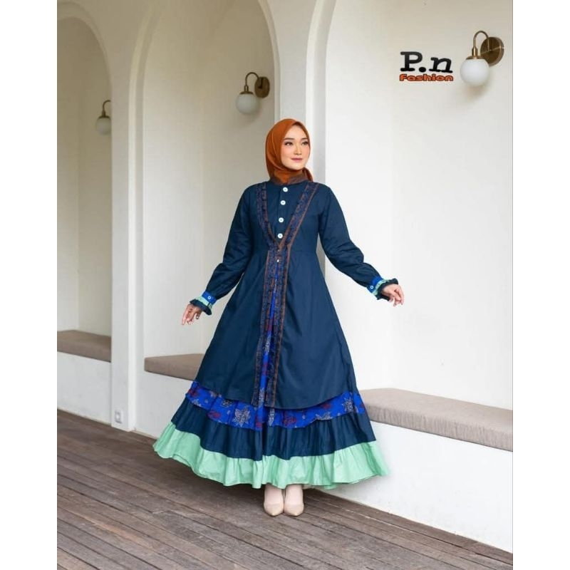 P.N Fashion PN GM1601 Navy / Edisi Baju Lebaran 2025 / Dress Wanita Model Paling Limited Edition