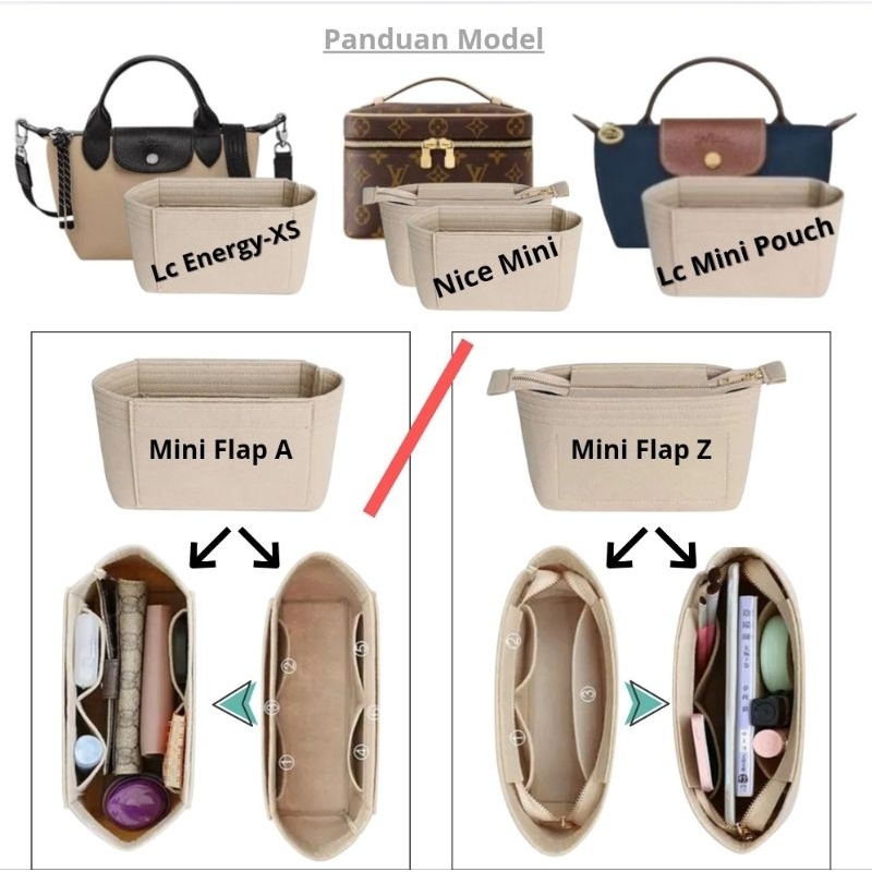 RJ8 Flap Bag Micro Organizer with Side Zipper/ Dual in Bag Insert Bag in Bag