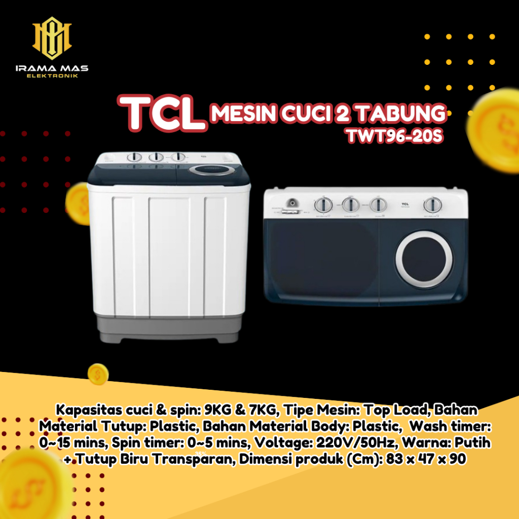 TCL Mesin Cuci 9KG 2 Tabung TWT96-20S