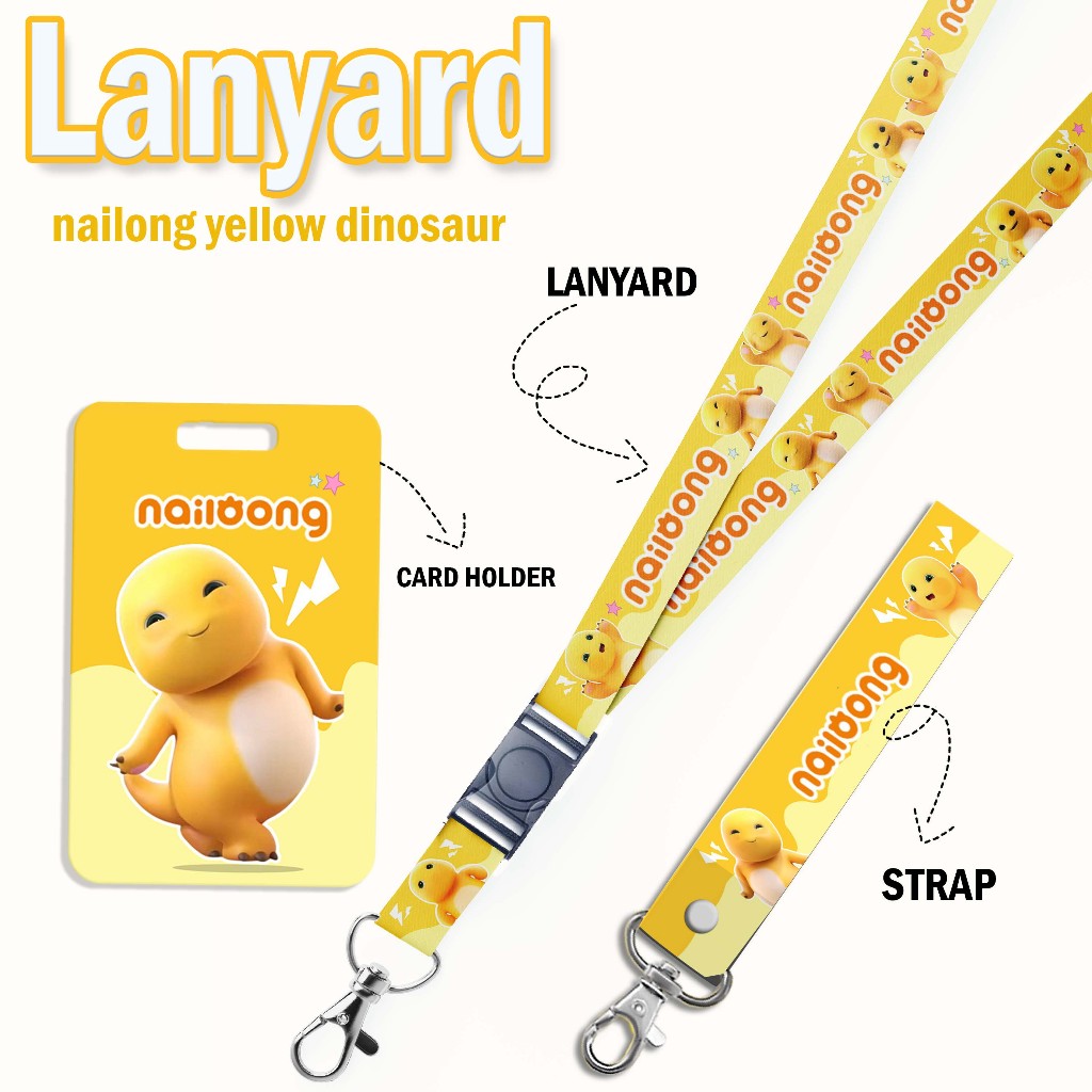 

STRAP LANYARD CARD HOLDER NAILONG YELLOW DINOSAUR / BOTEX Gantungan Kunci, Handphone, ID Card