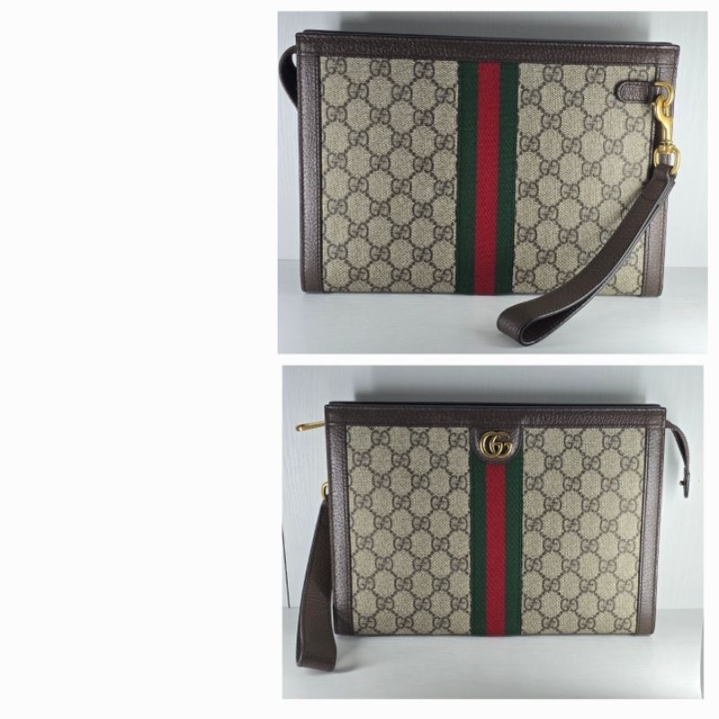 pouch preloved ORI GUCCI beige ebony brown
