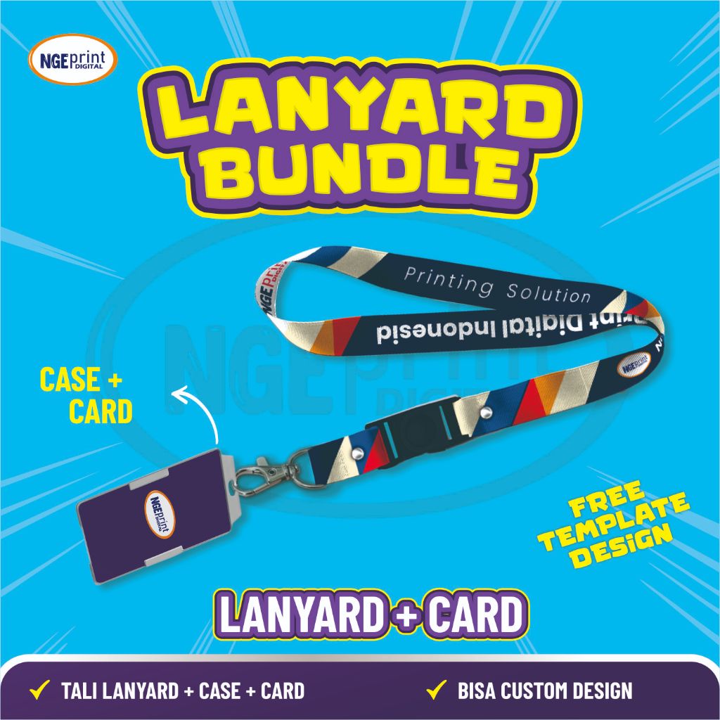 [1 BUNDLE]  Lanyard + Card Custom Lebar Tali (1,5cm), (2cm), & (2,5cm) / 1 Paket Lanyard + Card Cust