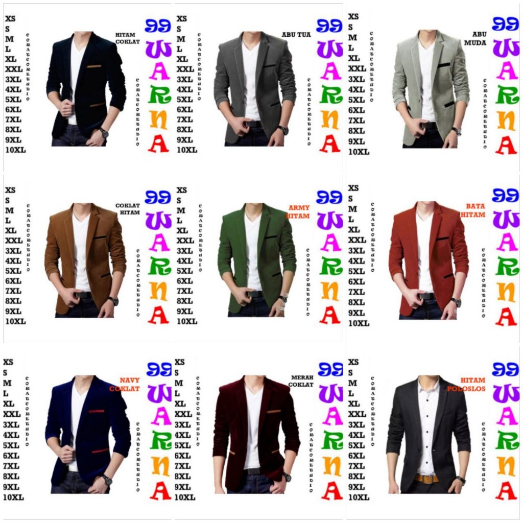29 WARNA WARNI Blazer Laki Jas Cowok HITAM BLACK ABU GREY BIRU NAVY BLUE MERAH MAROON BATA RED HIJAU