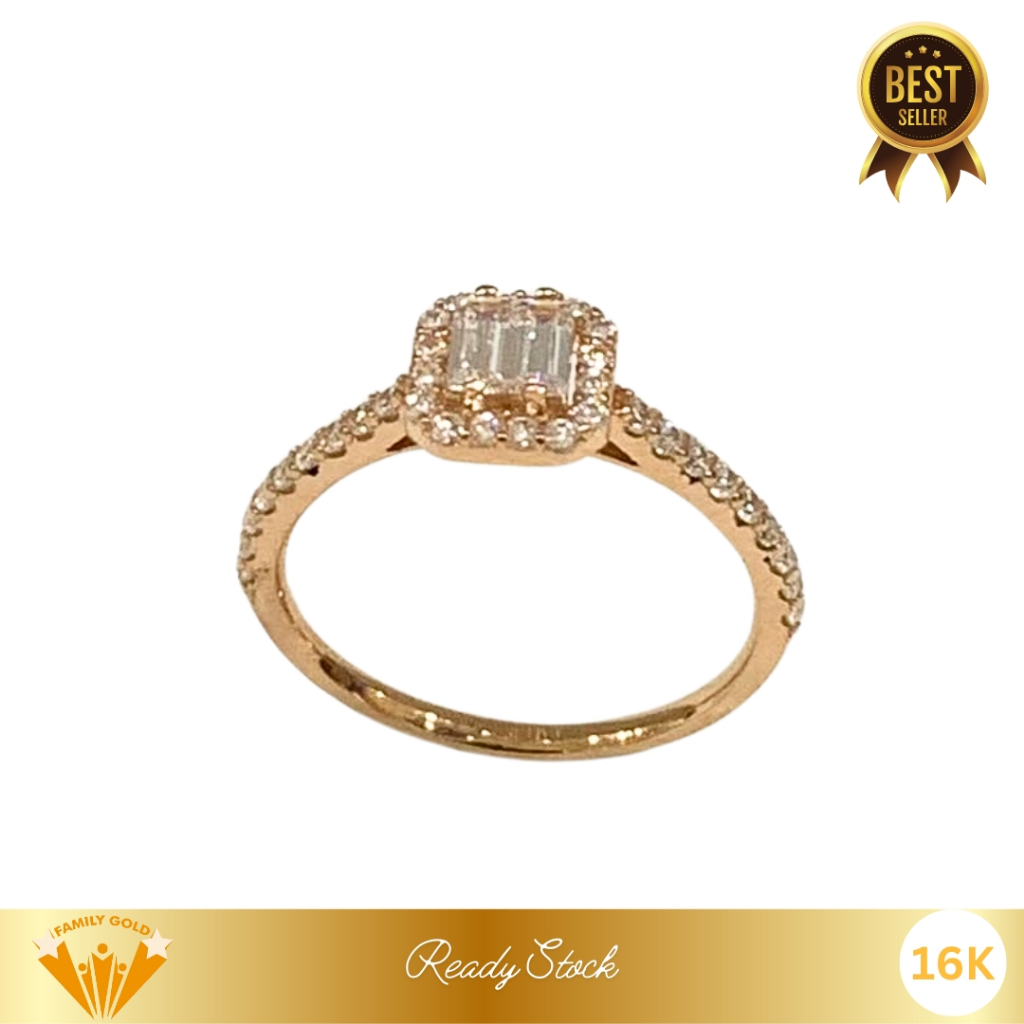 Cincin Emas Kadar 16K Model Solitaire Square Cuse Family Gold