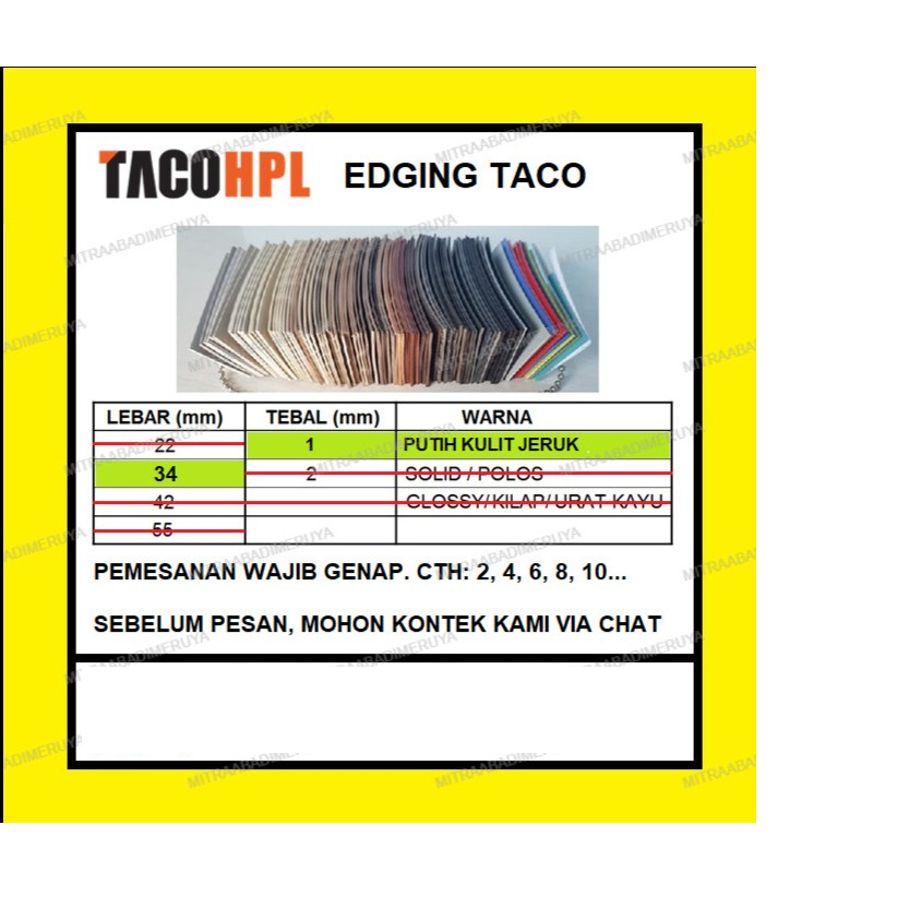 Edging TACO HPL 34/1 mm Putih Kulit Jeruk