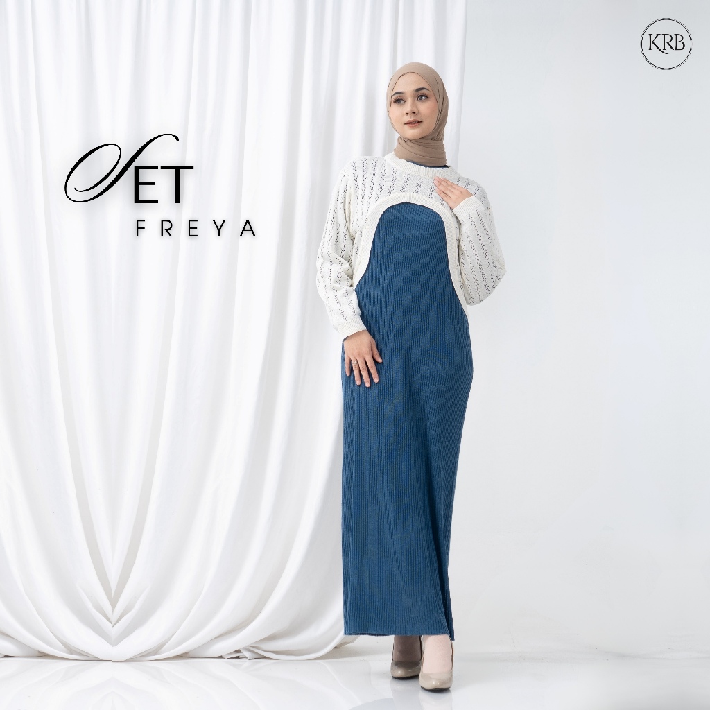 Long Dress Set Freya Jumbo Inner Gamis Rajut dan Outer KRB