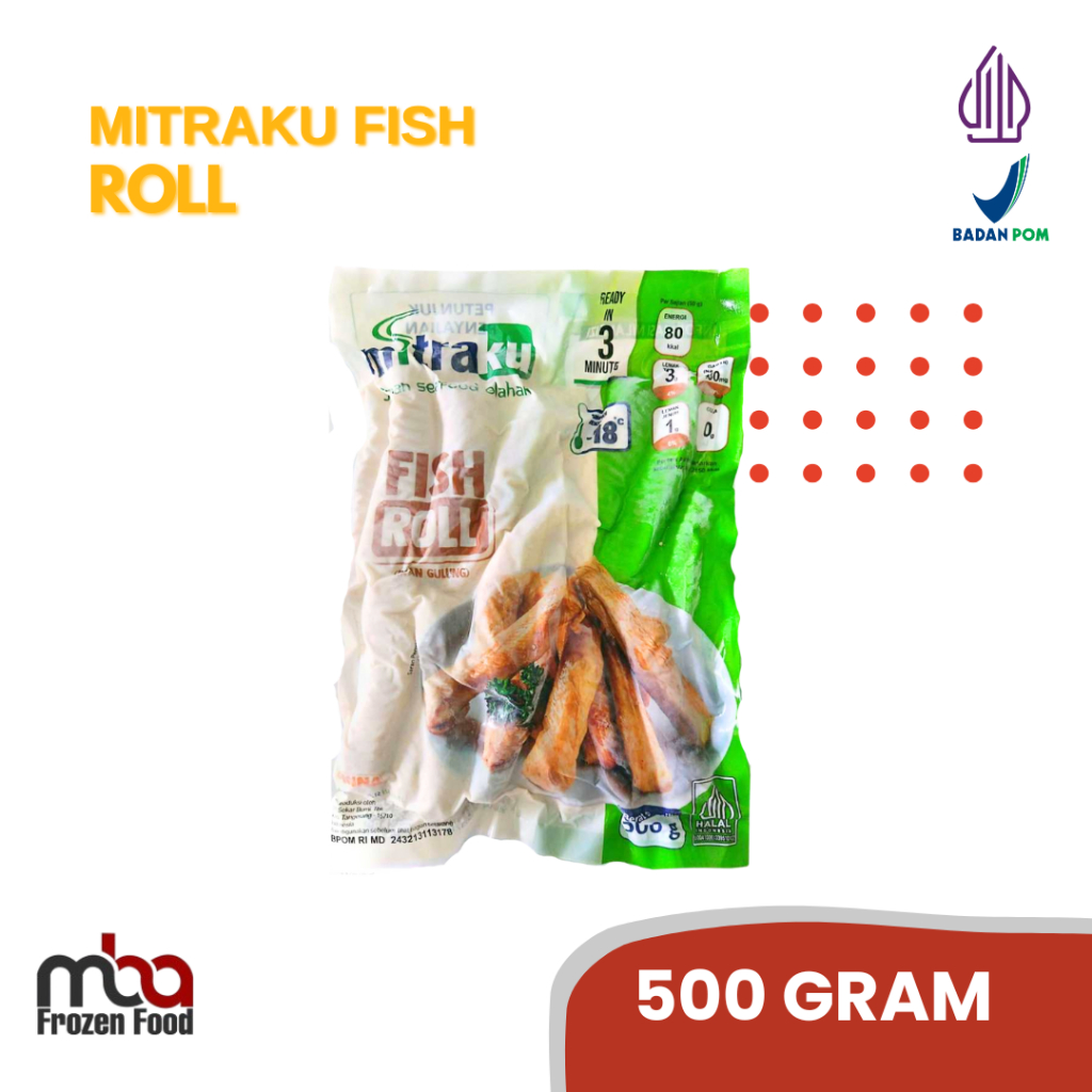 

Fish Roll Mitraku 500gr /Siomay /Ikan /Nugget /Dimsum /Frozenfood /Makananringan /Camilan /OlahanIkan /Oleholeh /Steamboat /Grill /Gorengan /Dumpling /Bakso /Baksoikan