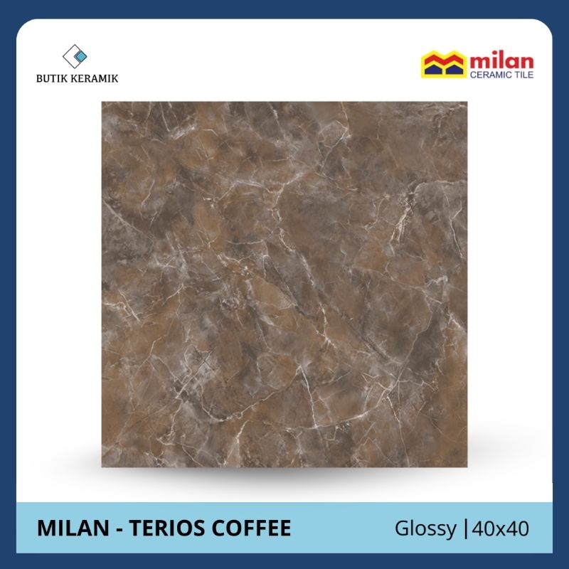 Keramik 40x40 cm | Milan | Terios Coffee | Glossy | Grade B / KW 2 | Keramik Lantai | Keramik Motif 