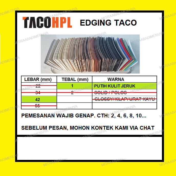 Edging TACO HPL 42/1 mm Putih Kulit Jeruk