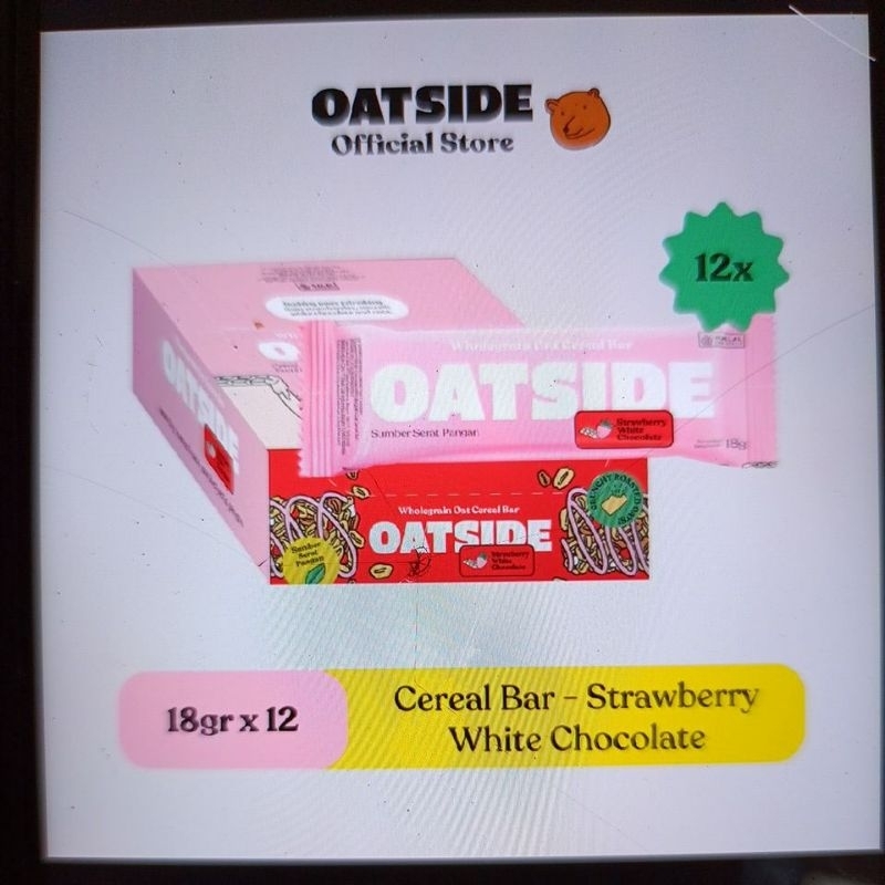 

oatside oat cereal bar strawbery white chocolate 18gr 1box isi 12pcs