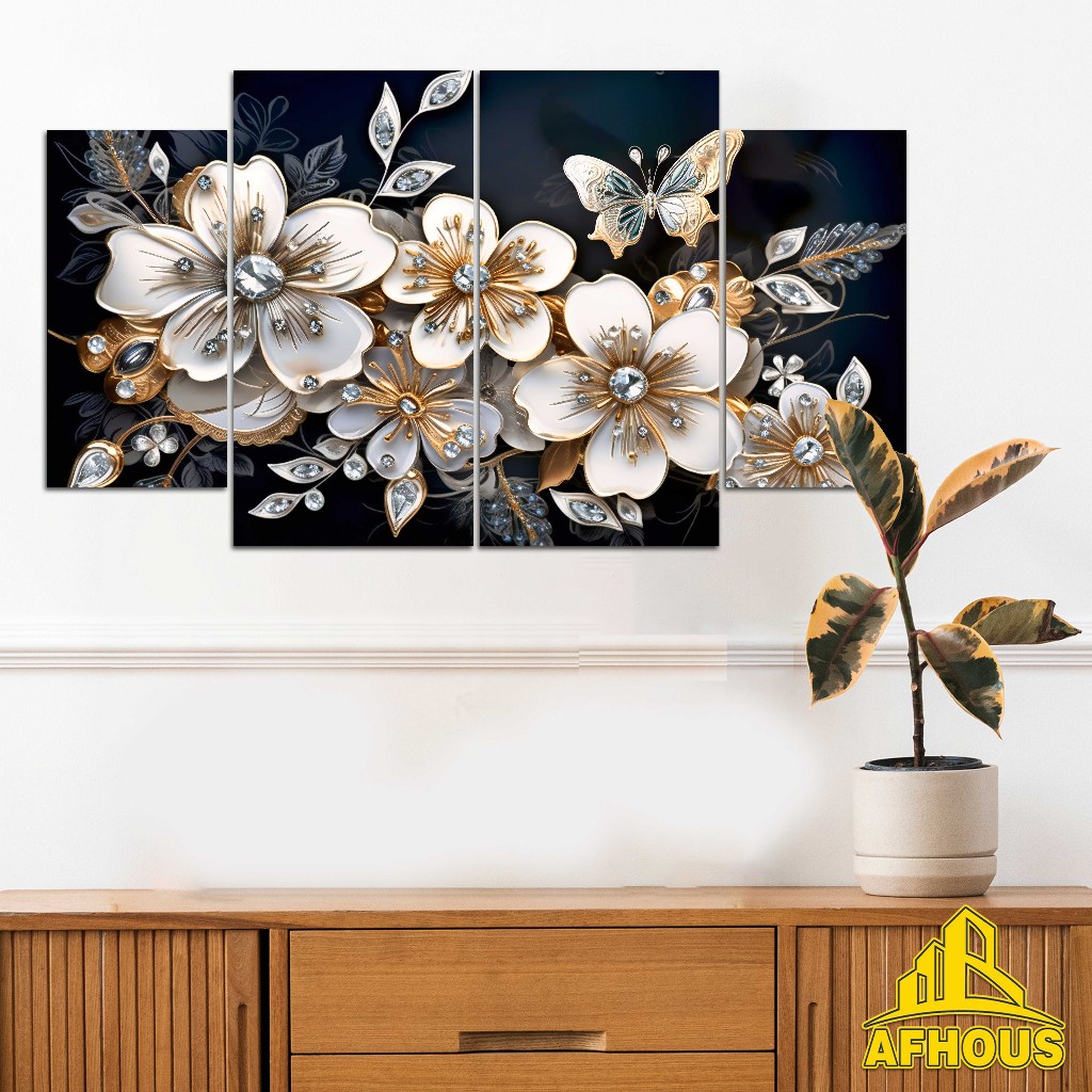 PAJANGAN DINDING BUNGA SET BESAR ISI 4 AESTHETIC WALL DECOR POSTER KAYU DEKORASI RUANG TAMU