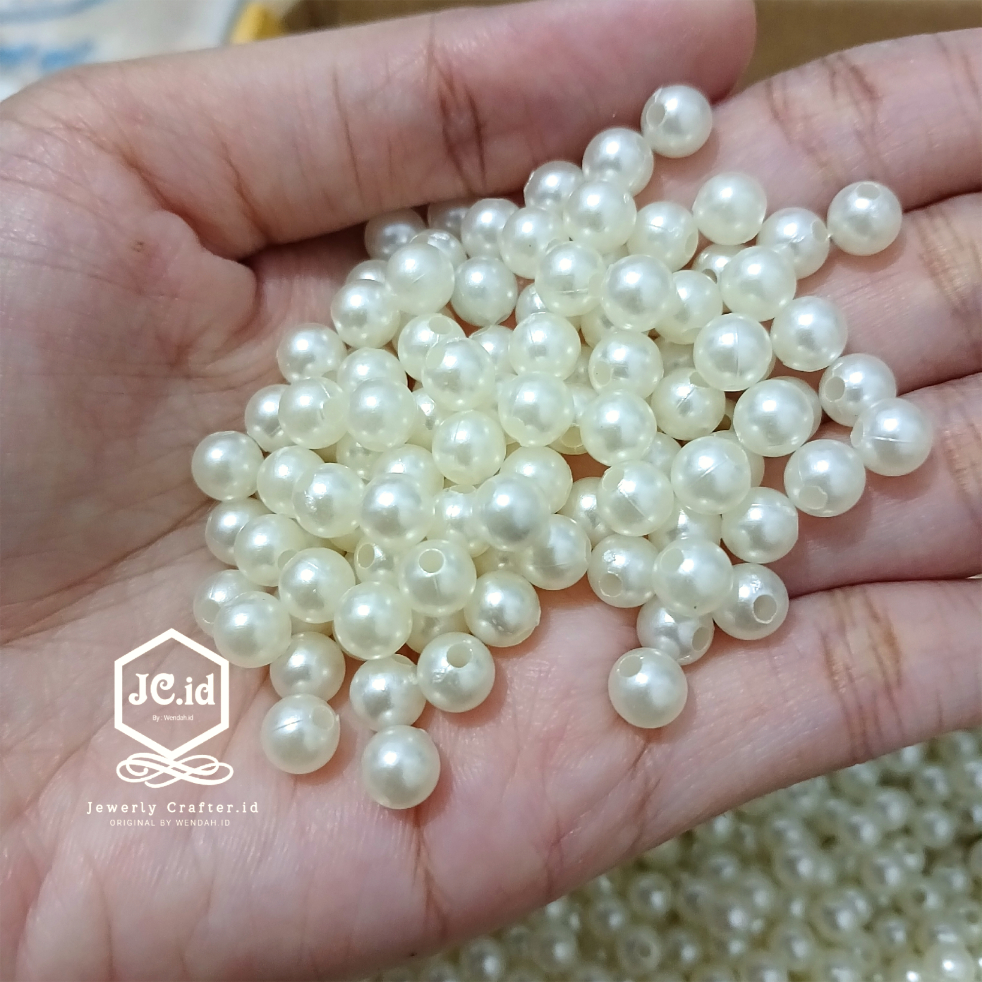 Manik mutiara 6mm/Manik mote mutiara lubang/Manik mutiara ringan/Manik mutiara premium/Manik mote mu