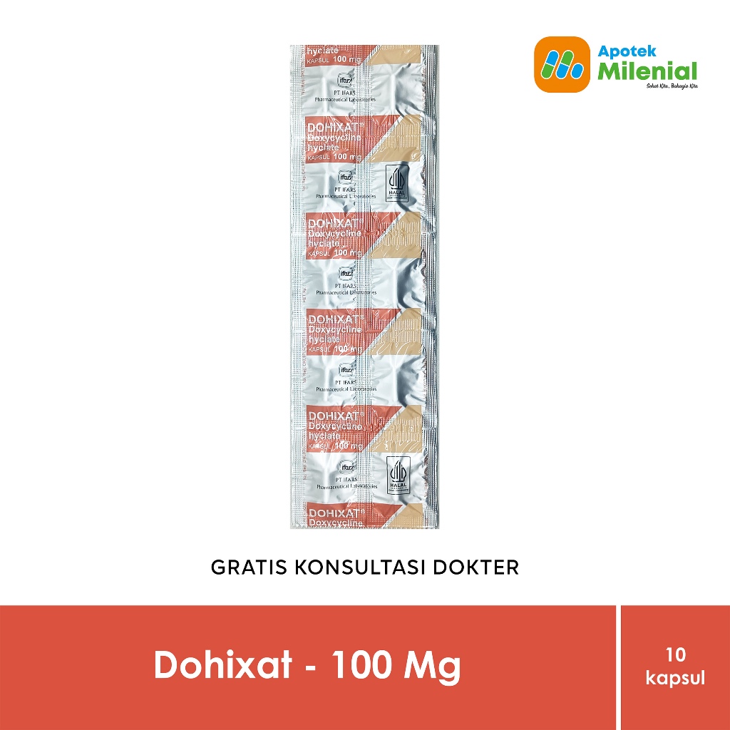Dohixat 100 mg Strip 10 Kapsul / Doxycycline 100 mg