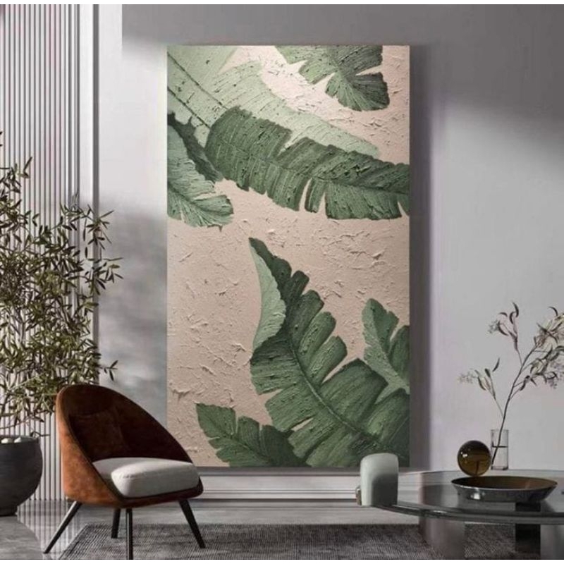 Lukisan dinding ruang tamu daun pisang modern art painting