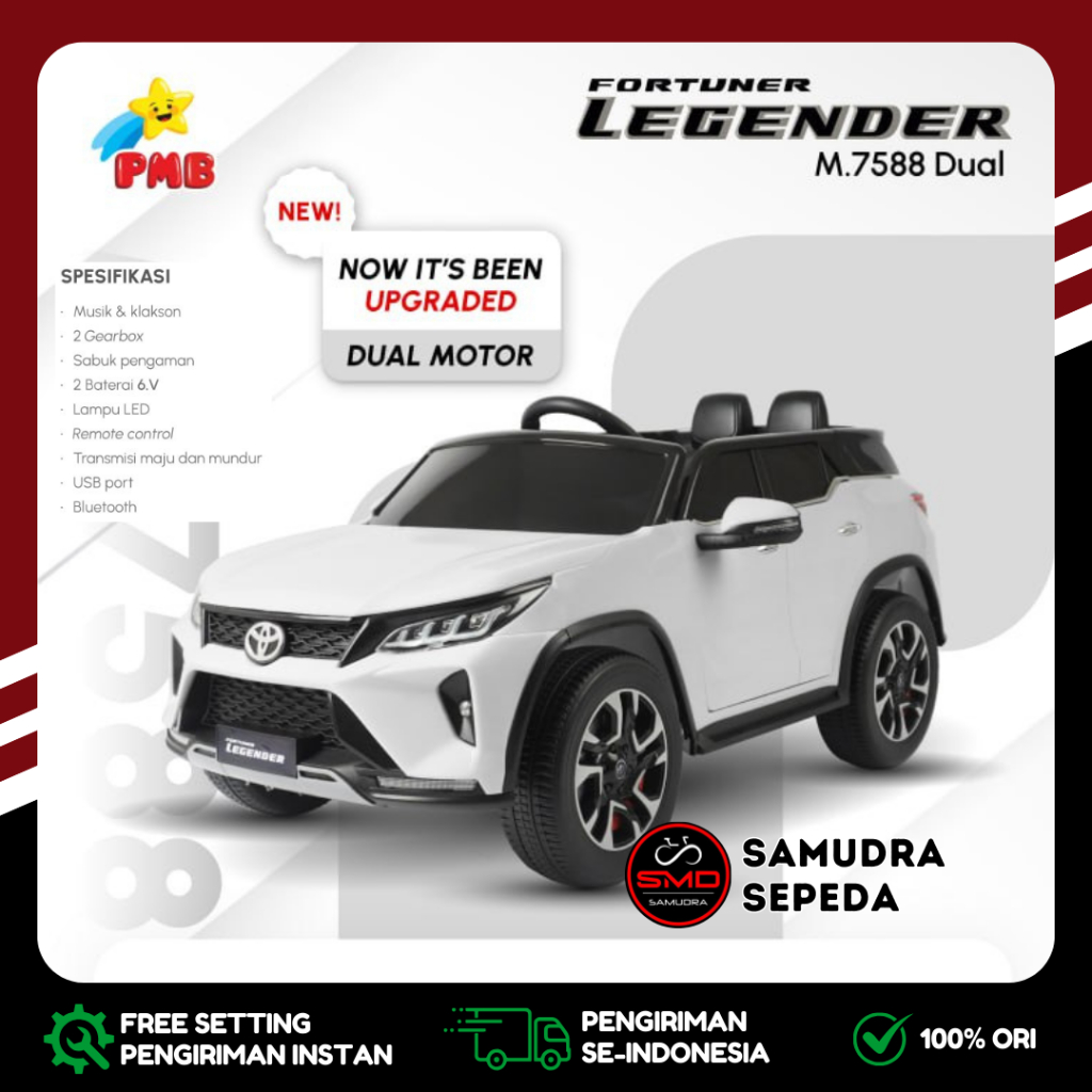 Mobil Aki Mainan Anak Cas Remot PMB 7588 Fortuner 12V Murah BDG