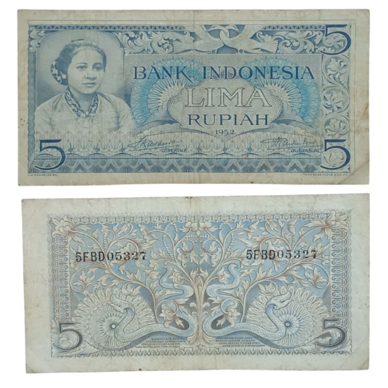 Uang Kuno 5 Rupiah Tahun 1952 Seri Budaya (Kartini)