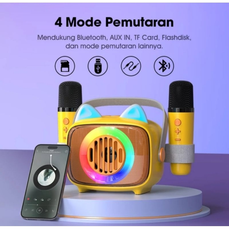 ACOME A18 Speaker Karaoke Bluetooth 5.3 Dual Microphone / Speaker Wireless Mini RGB 10 Watt With Voi