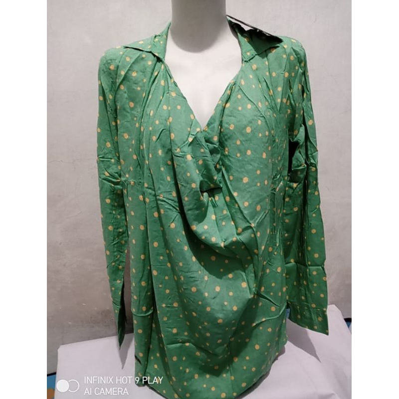 Murah Kemeja Blouse Baju Wanita MPD Emba Green Dot Size M