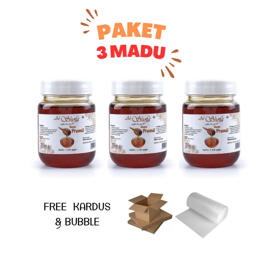 

Paket Madu Zuriat Promil 250gr Isi 3 Free Kardus dan Bubble