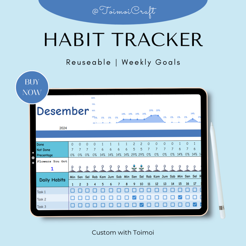 

[Digital] Habit Tracker Monthly | Weekly Goals | Reusable