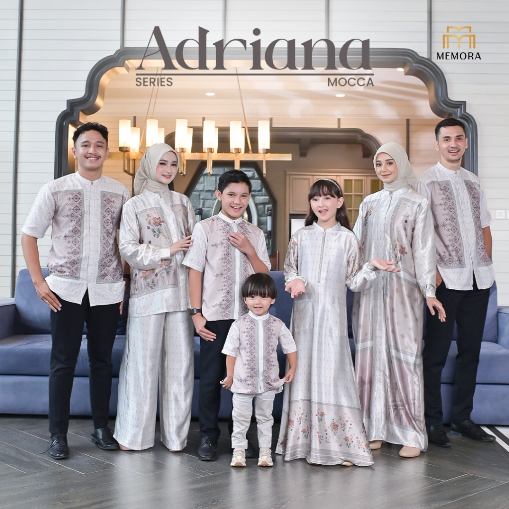 CUCI GUDANG BAJU COUPLE KELUARGA LEBARAN 2025 SIGNATURE SERIES ADRIANA MOCCA BY MEMORA - FAMILY SET
