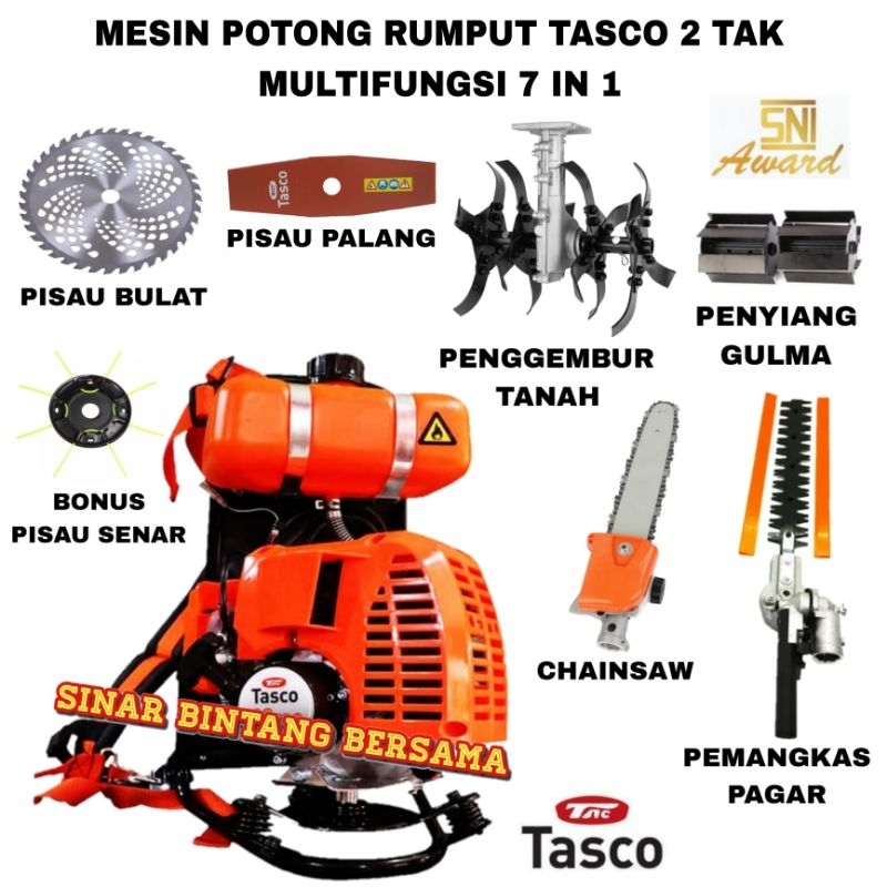 MESIN POTONG RUMPUT TASCO 2 TAK MULTIFUNGSI KOMPLIT 7 MATA PISAU