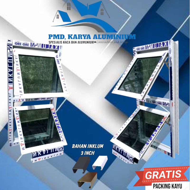 Jendela jungkit Ganda Mini Aluminium Ukuran 50 x 100 Murah