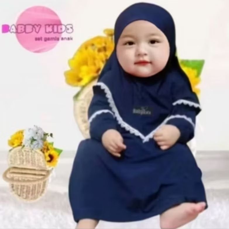 Gamis Bayi Perempuan Renda babby kids 0-6 bulan 8-18 bulan + jilbab premium Baju bayi perempuan Baju