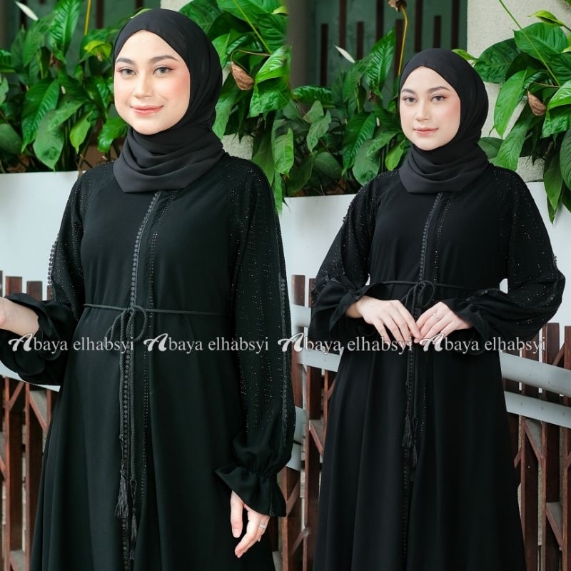 Abaya elhabsyi Gamis Tsamara Dubai Gamis Arab Hitam Bahan Jet Black Saudi Maxi dress Wanita Kwalitas