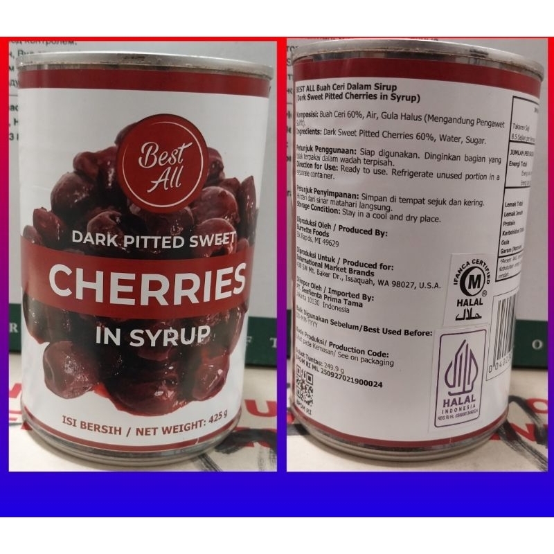 

[HALAL] DARK CHERRIES / Buah Ceri Hitam dalam Kaleng 426 gr
