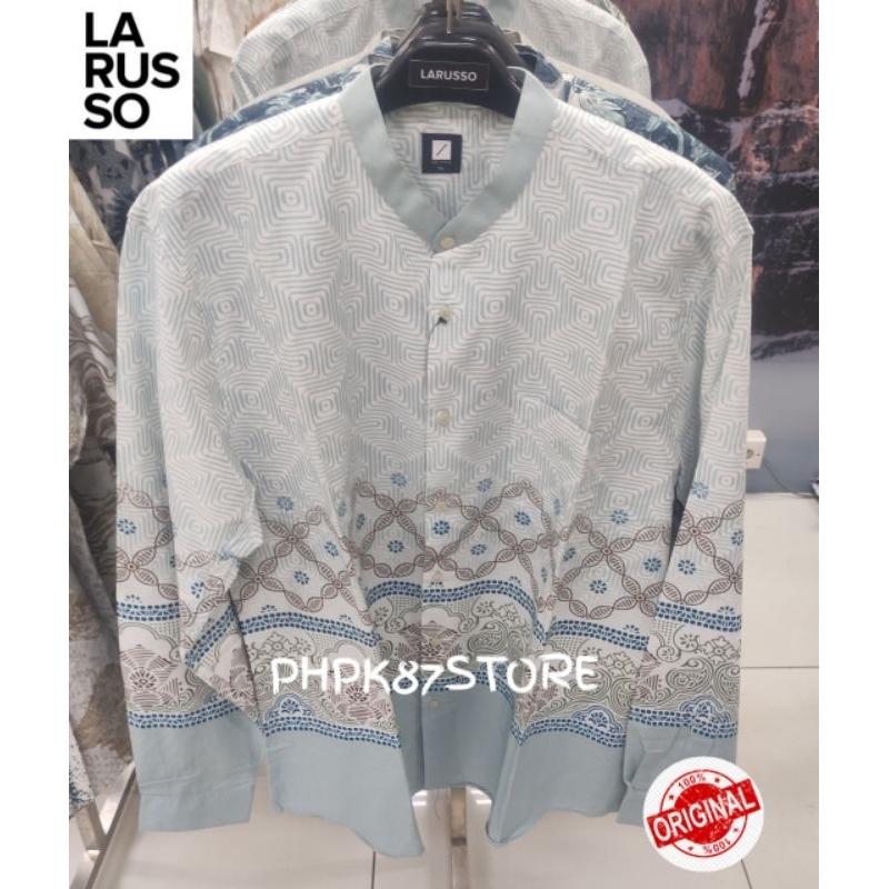 Larusso kemeja panjang pria printing,kemeja kerah Mandarin original