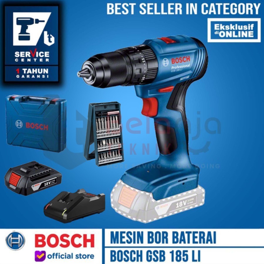 Bosch Bor Tembok Baterai Cordless GSB 185 LI 18V + Mata X-line 25 Pcs