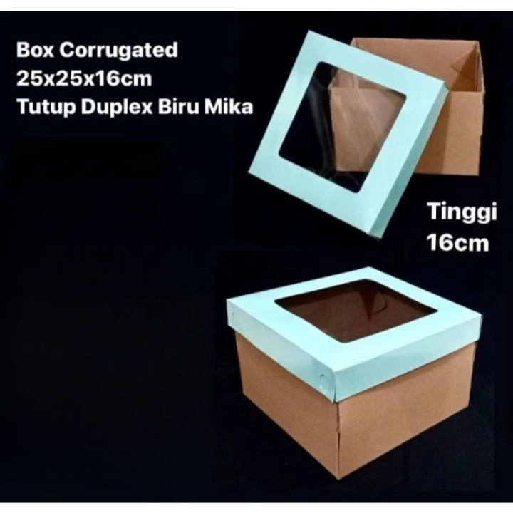 

Box Corrugated Tutup Duplex Dus Hampers Biru Muda Jendela Mika 25x25x16cm
