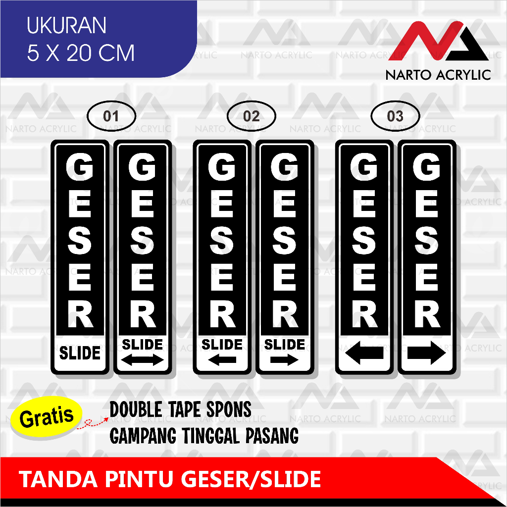 

1 SET AKRILIK SIGN PINTU GESER/SLIDE VERTICAL | CUSTOM | UK. 5 X 20 CM | Mudah dipasang, Bahan Keras, Awet, Kualitas Bagus