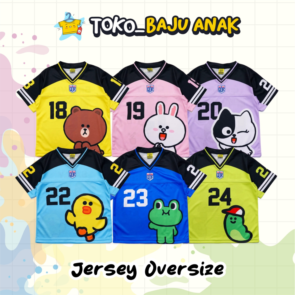 Baju Anak Jersey Oversize anak Baju baseball Oversize Motif Line Friend bahan Dryfit Untuk 1-12 thn