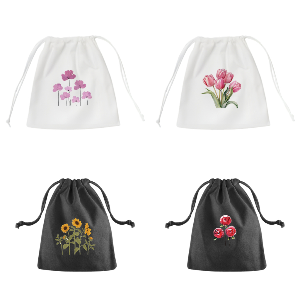 Tas Pouch Bag Serut Kecil Bunga Tas Lucu Travel Pouch Tas Kosmetik Make Up Goodiebag Tas Souvenir