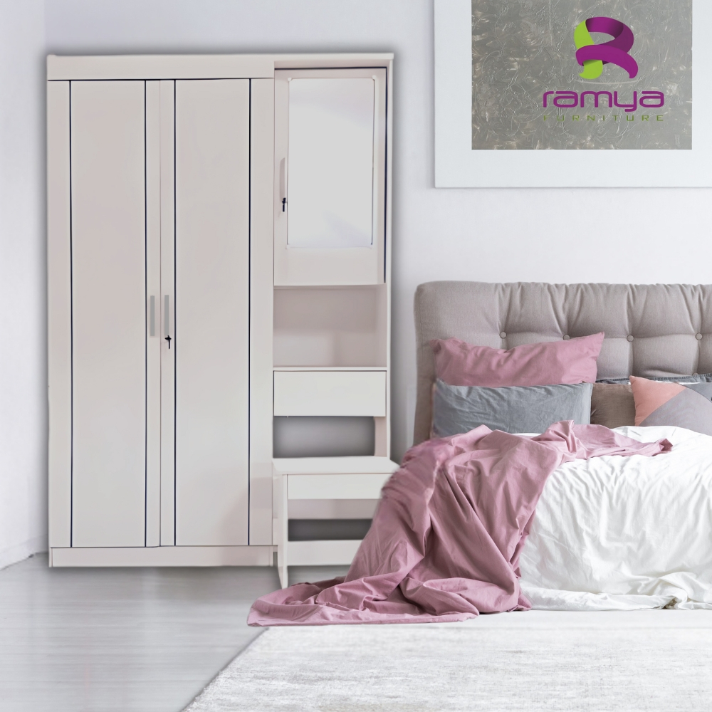 RAMYA LP 307 SWR (Lemari Pakaian 3 Pintu Cermin + Meja Rias)