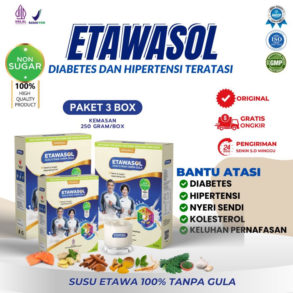 

(Kemasan box) Etawasol Susu Kambing Etawa Tanpa Gula Untuk Diabetes dan Darah Tinggi Kemasan Paket 3 Box