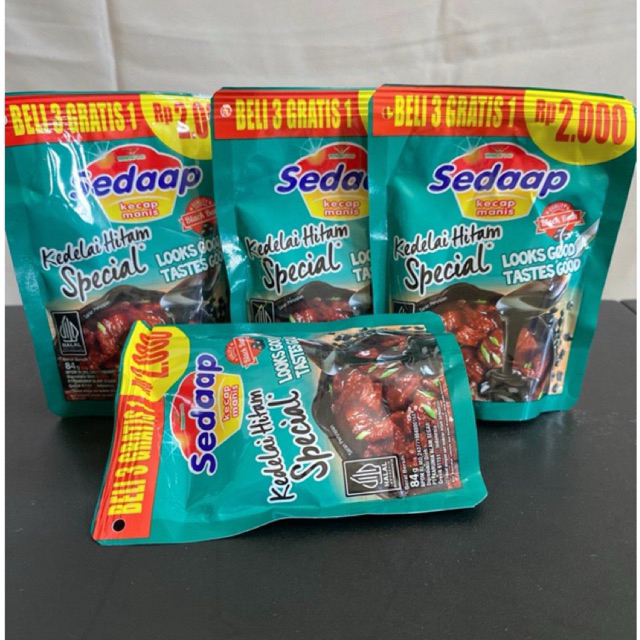 

Paket isi 4 Kecap manis sedaap kedelai hitam special 2000an