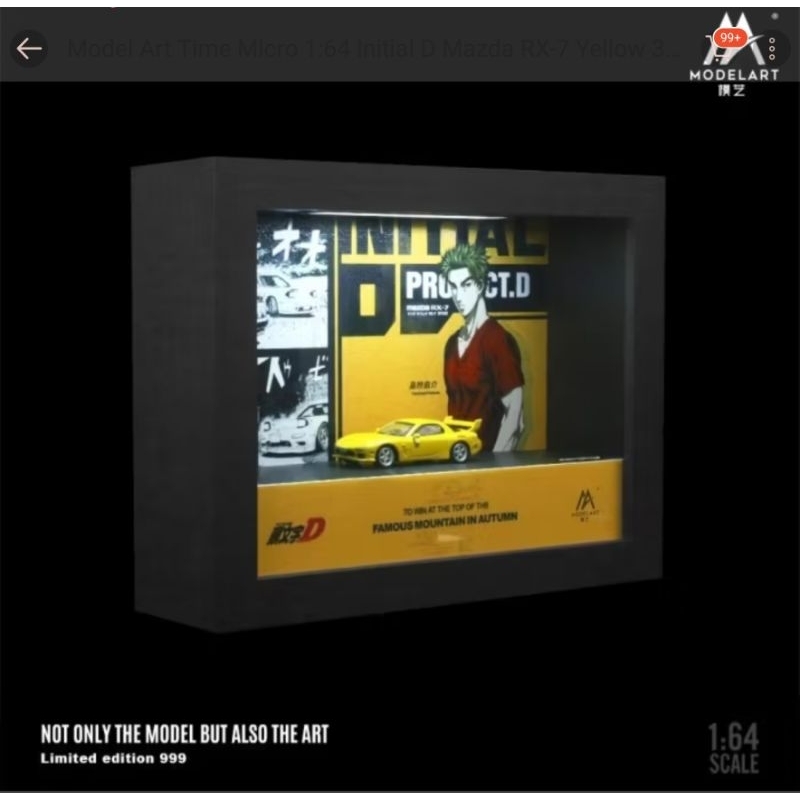 Model Art Time Micro 1:64 Initial D Mazda RX-7 Yellow 3D Photo Frame with LED Light Limited