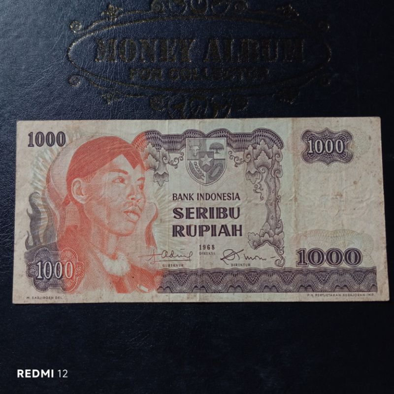 uang kertas kuno 1000 rupiah seri sudirman tahun 1968 bekas asli utuh