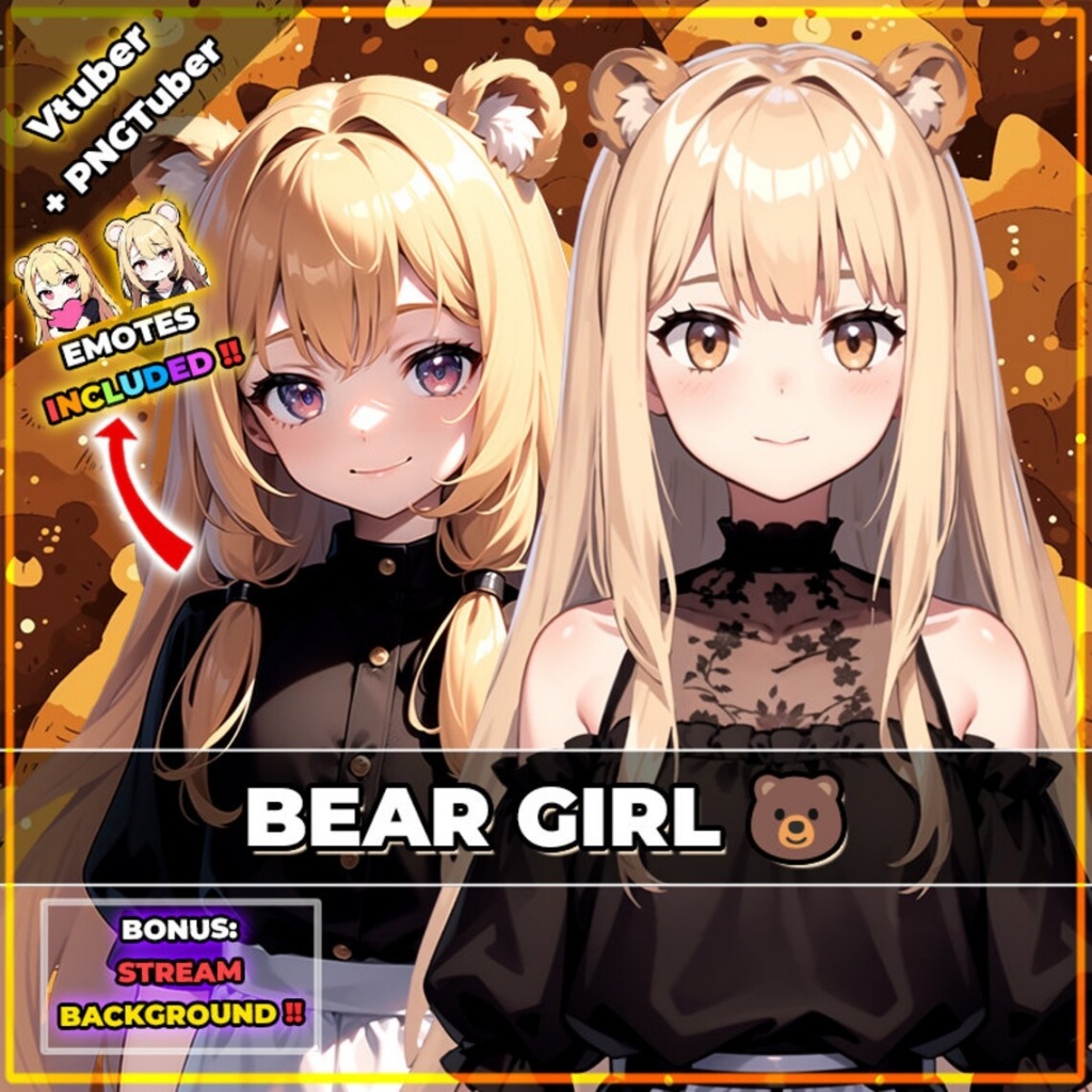 Vtuber / Live2d (Premade & Siap Pakai) - Brown Bear Girl Vtuber & PngTuber Pack