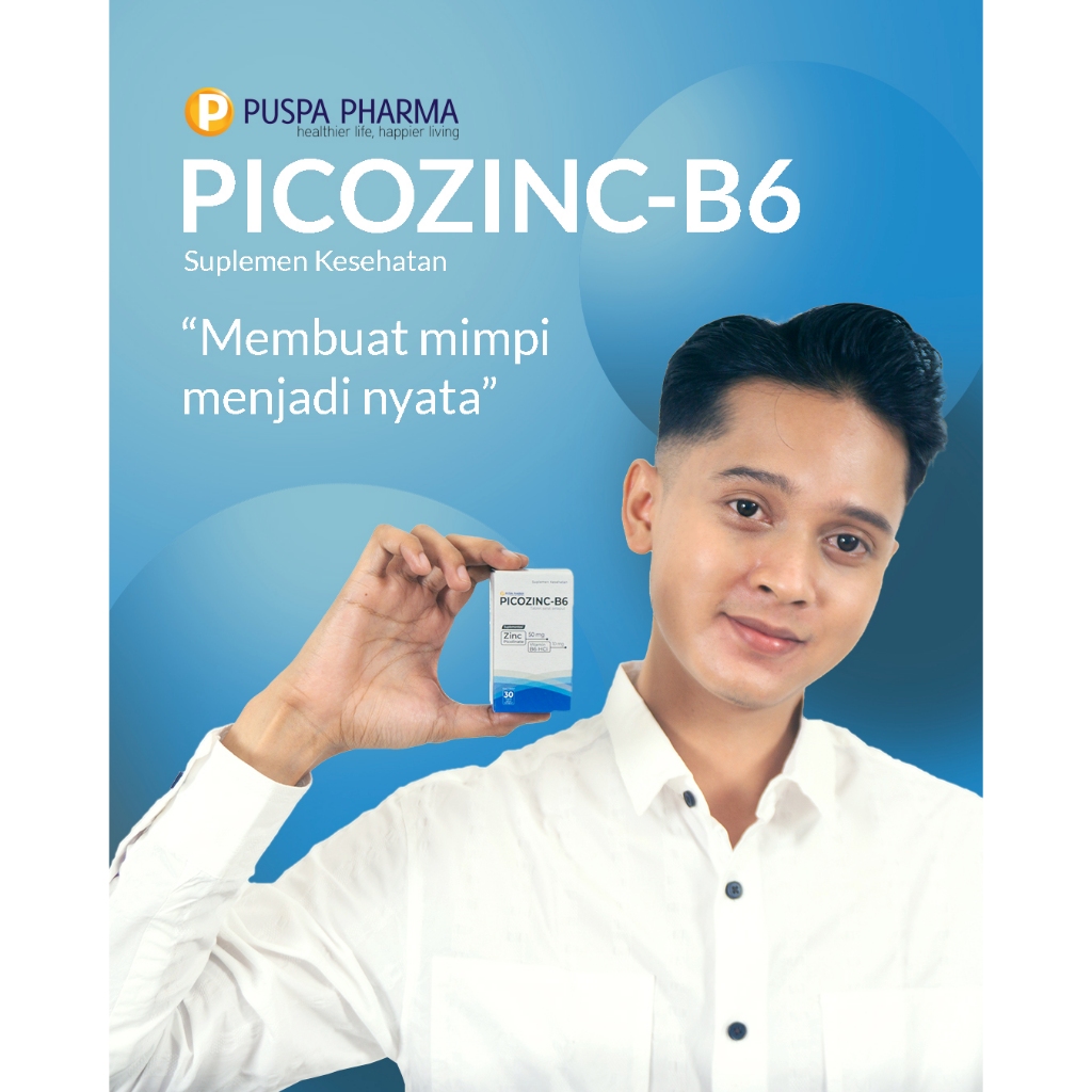 PICOZINC + B6 (Botol 30 tab) - Vitamin Zinc 50mg + B6 HCL 10 Mg (MEMBANTU MENANGANI PERADANGAN JERAW