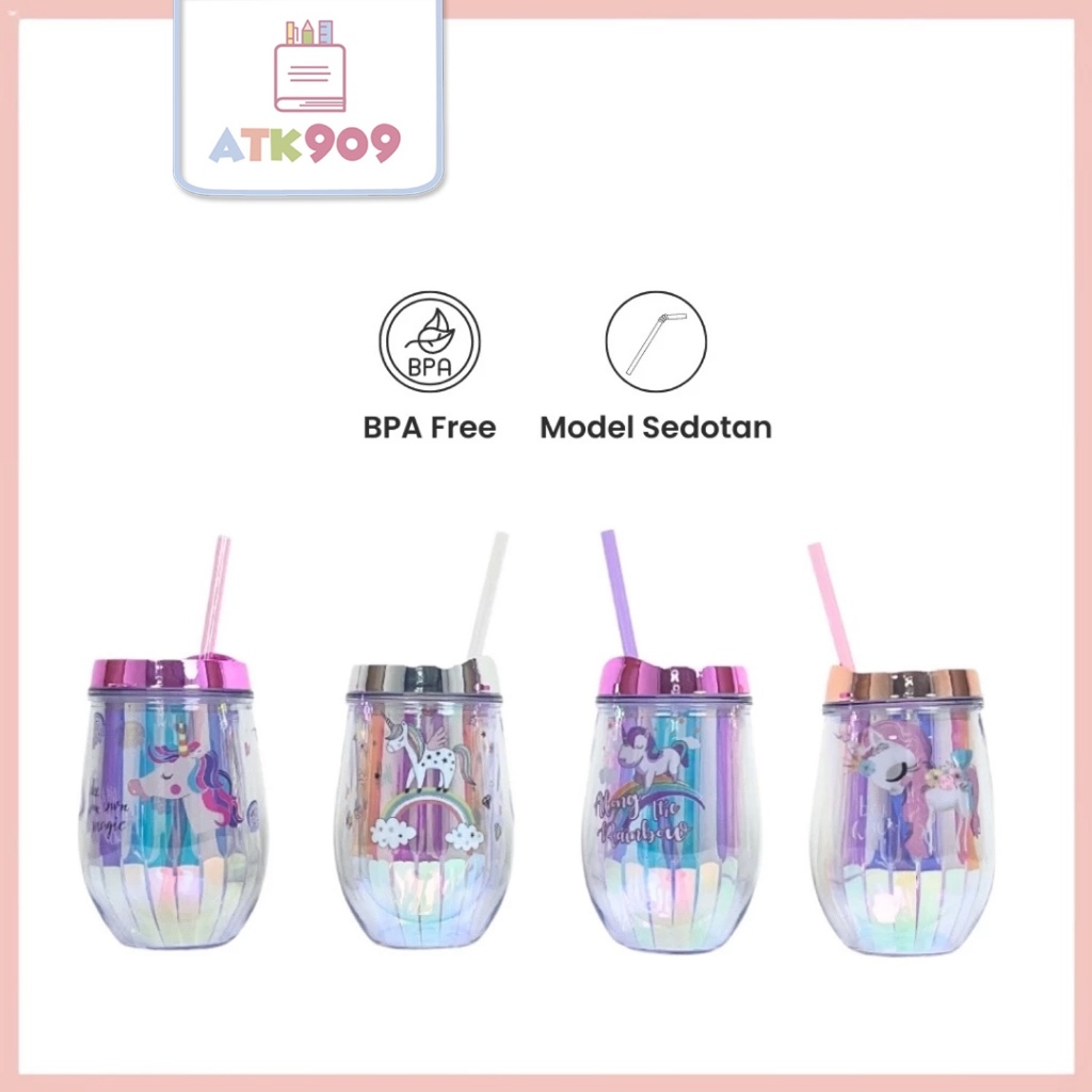 ATK909 BPA FREE Hologram Tumbler Unicorn Tumbler Lucu Dengan Sedotan Tumbler Plastik Gelas Plastik