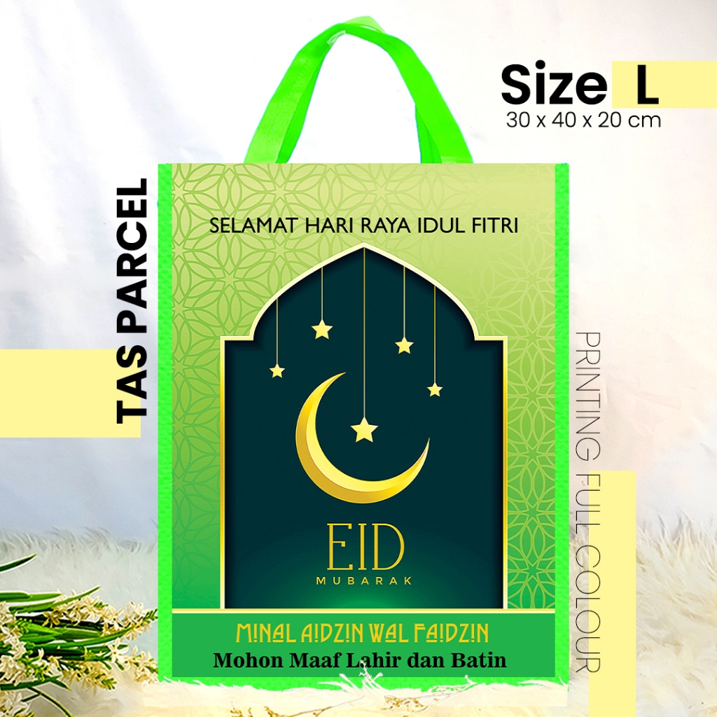 

TAS LEBARAN HIJAU SABIT UKURAN SEDANG 30x40 - GOODIEBAG IDUL FITRI / TAS PARCEL PRINTING