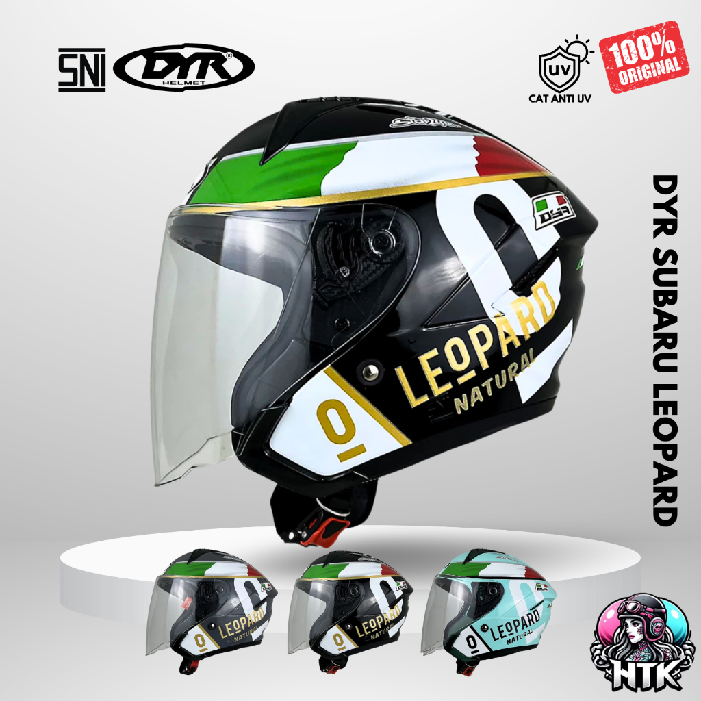 DYR SUBARU MOTIF LEOPARD Helm Half Face Visor Bening Premium SNI | Helm Half Face DYR SUBARU LEOPARD