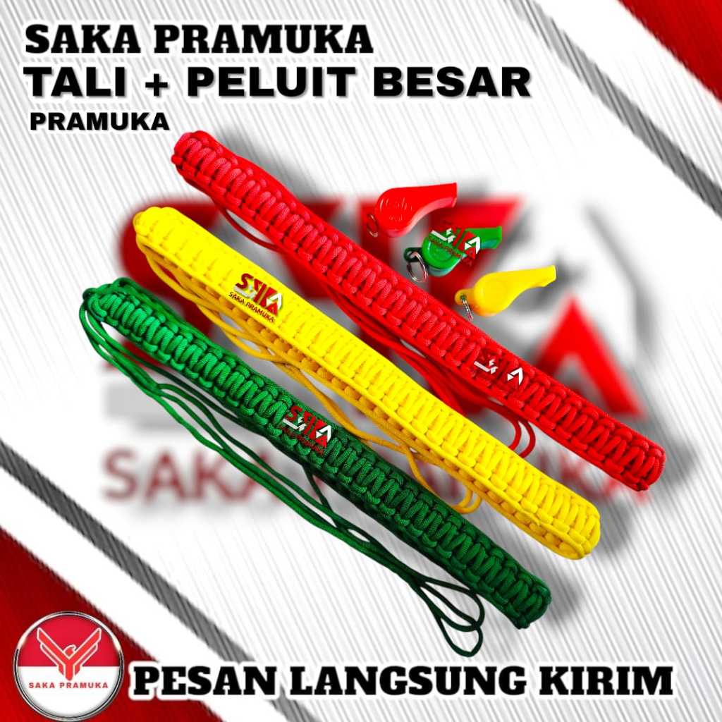 Tali kur + pluit pramuka hijau merah kuning besar